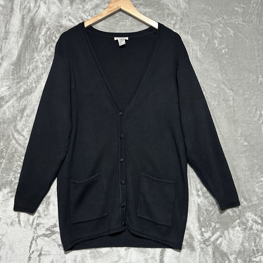 Vintage Talbots 100% Merino Wool Long Cardigan Sweater Womens Size M Black Cozy